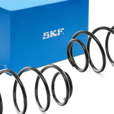 Image of 1K0411105BP Coil spring SKF VKDL 31027 Front Axle with constant wire diameter white, orange (2x) without sleeve