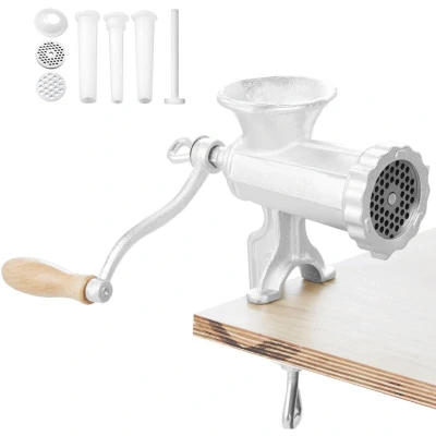 Image of VEVOR Manual Meat Grinder, Heavy Duty Cast Iron Hand Grinder with Steel Table Clamp, Mincer Sausage Maker 1 Cutting Blade, 2 Plates, 3 Tubes for Beef Pepper Mushroom