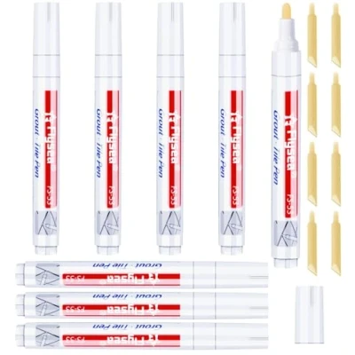 Image of 8pcs White Grout Pen Reviver Unibond Restore Marker with Replacement Nib Tips for Tile Wall Floor Bathrooms and Kitchen