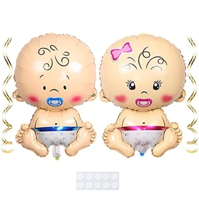 Image of Maigendoo 2 PCS Welcome Baby Balloons Set Boy Girl Shape Balloon Mylar Helium Kit for Pregnancy Gender Reveal Shower Theme Birthday Party Decorations