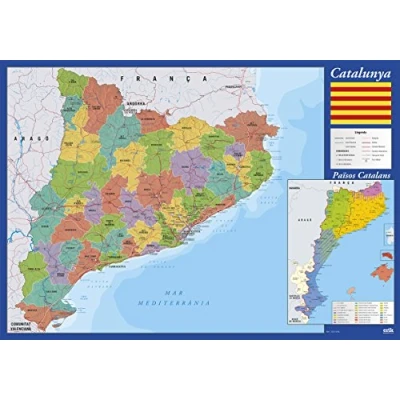 Image of Grupo Erik Mapa De Cataluña Desk Mat in Catalan Decor 13.5 x 19.5 inches 34.5 49.5 cm Pad Protector Cute Stationery Back to School Supplies World Map for Kids