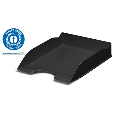 Image of Durable Eco Friendly Stackable Office Letter Trays Recycled Plastic &amp; Blue Angel Certified Filing Trey Desk Organiser for A4 Paper Black Pack of 6