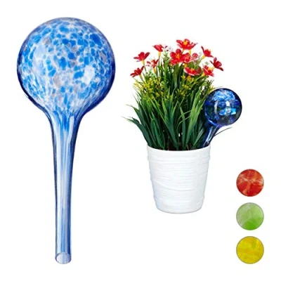 Image of Relaxdays Globes, Regulated Irrigation for Plants and Flowers, Office &amp; Holiday Watering Aid, Glass, Blue, Set of 2