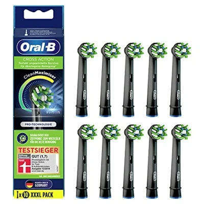 Image of Oral B CrossAction Black Edition Toothbrush Heads with CleanMaximiser Bristles for Superior Cleaning Pack of 10