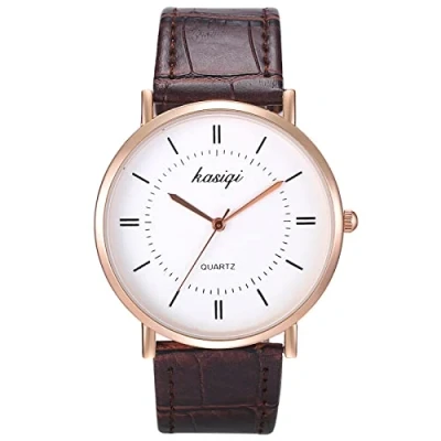 Image of JewelryWe Womens Brown Leather Strap Quartz Watch Simple Casual Business Dress Wristwatch