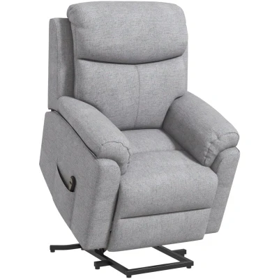 Image of HOMCOM Power Lift Chair Electric Riser Recliner for Elderly with Massage, Linen Fabric Sofa Lounge Armchair Remote Control and Side Pocket, Grey