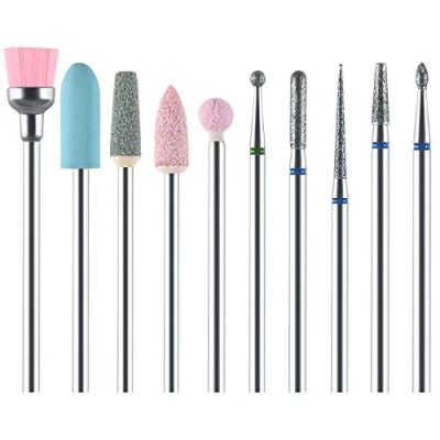 Image of URAQT Nail Drill Bits Set, 10 pcs Electric Kit 3/32&quot;, Professional Cuticle Polishing for Acrylic Gel Nails, Files Manicure Pedicure Tool