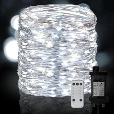 Image of Neonawall Plug in Fairy String Lights, 30M 300 LED Silver Wire Lights Mains Powered 8 Mode Micro Firefly for Bedroom Garden Wedding Party Christmas Decoration (Cool White)