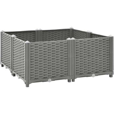 Image of vidaXL Raised Garden Bed Square Shape 80x80x38 cm with Rattan Pattern Durable Outdoor Planting Container Made from Polypropylene, Grey