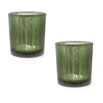 Image of Pack of 2 Woodland Deer Green Glass Christmas Tealight Holders Silhouette Frosted Candle Xmas Tea light Votive Pots Gifts 8cm