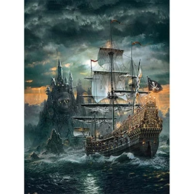 Image of 5D DIY Diamond Painting Kits Pirate Ship Full Drill Crystal Rhinestone Canvas Adults Cross Stitch Embroidery Mosaic Pictures Hand Crafts Wall Living Room Home Decoration Square 30x40cm AAB15074