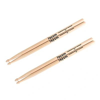 Image of Rayzm Drum Sticks 5B, Solid American Hickory Drumsticks/Beater Sticks, Wood Tips
