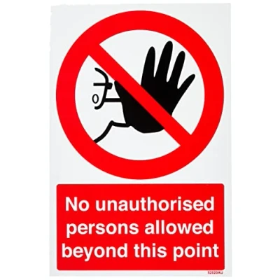 Image of V Safety No Unauthorised Persons Allowed Beyond This Point Sign 200mm x 300mm 1mm Rigid Plastic