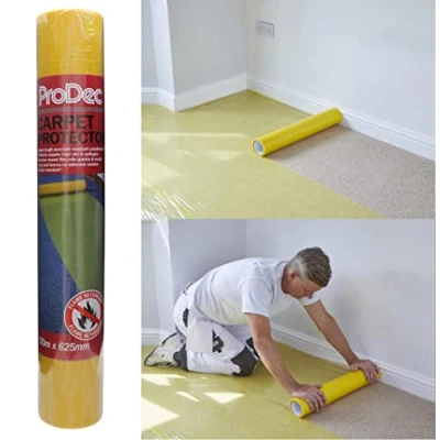 Image of ProDec 50m Carpet Protector Roll Strong Self Adhesive Plastic Protector, Fully Waterproof Heavy Duty Stair Protection, Clear Sticky Back Floor Protectors