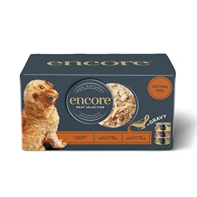 Image of ENCORE 100% Natural Wet Dog Food, Multipack Meat Selection in Gravy 156 g Tin, Pack of 20