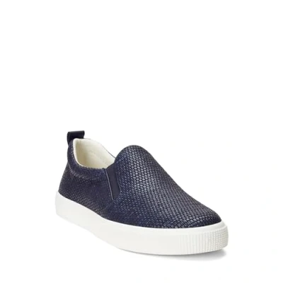 Image of Lauren Ralph Women&#039;s Haddley Leather Trim Straw Sneaker Ballet Flat, Refined Navy/Refined Navy, 4.5 UK