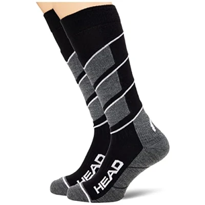 Image of Head Unisex Knee high Ski V shape Pack of 2 socks, Black White, 31W UK