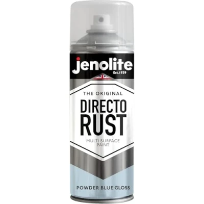 Image of JENOLITE Directorust Gloss Spray Paint POWEDER BLUE 400ml Direct To Rust For Metal Multi Surface Wood, Metal, Plastic, Ceramic RAL 240 80 10