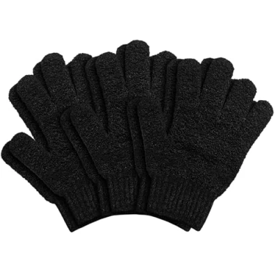 Image of Exfoliating Gloves Bamboo Shower 6pcs Bath and Body Exfoliator Mitts Scrubs Away Ingrown Hair Dead Skin for Shower, Spa, Massage Cell Remover Loofah Black