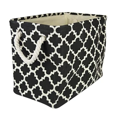Image of DII Collapsible Polyester Storage Basket or Bin with Durable Cotton Handles, Home Organizer Solution for Office, Bedroom, Closet, Toys, &amp; Laundry (Small 14x8x9), Black Lattice