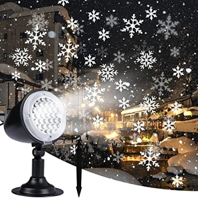 Image of MHGLOVES Upgraded Christmas Snowflake Projector Lights, IP65 Waterproof Snowfall Dynamic Snow Light Indoor/outdoor for Holiday Xmas Wedding Home Garden Party