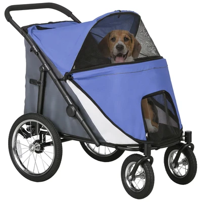 Image of PawHut Large Dog Stroller Pram Foldable Pet Pushchair with Safety Leashes for Medium, Dogs Blue