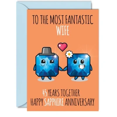 Image of Cute Sapphire Anniversary Card for Wife 45 Years Together Happy 45th Wedding Cards from Husband, A5 Greeting Forty Fifth Anniversaries