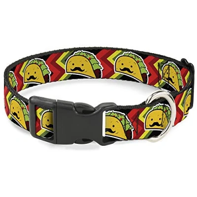 Image of Buckle Down Plastic Clip Collar Taco Man 1.5&quot; Wide Fits 16 23&quot; Neck Medium