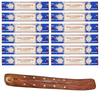 Image of 12x15g Incense Sticks with Holder for Meditation, Aromatherapy, Spa, Yoga, Relaxation, Healing, Weddings, Spirituality and Positivity (NAG CHAMPA 12PK)