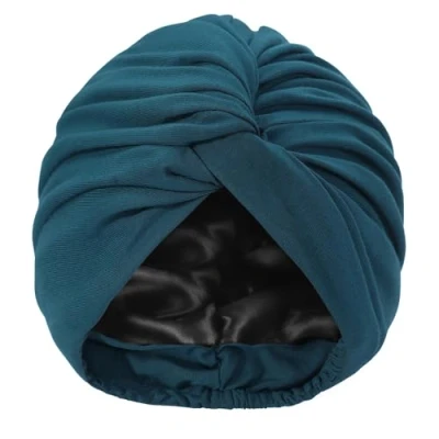 Image of Hat Hut Satin Turban for Women Silk Bonnet Sleep Cap Curly Hair Sleeping Adjustable Head Wrap Twisted (Dark Teal)