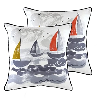 Image of Evans Lichfield Nautical Sailboats Twin Pack Feather Filled Cushions, Multi, 43 x 43cm