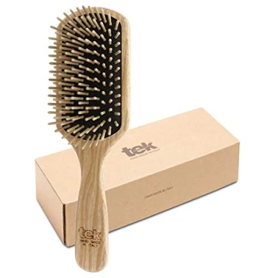 Image of Big paddle hairbrush in ash wood with short pins Handmade Italy