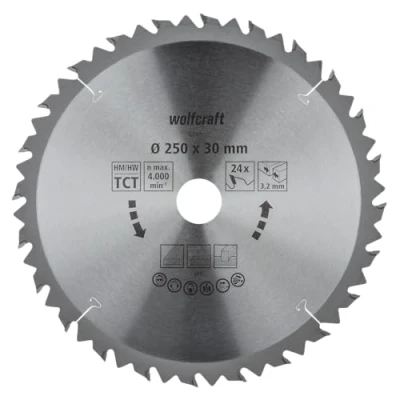 Image of wolfcraft TC Circular Table Saw Blade, brown series, Ø 250 mm I 6740000 Fast, rough cuts