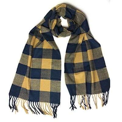 Image of Super soft check Cashmere feel plaid tartan scarf scarves for Men Mens (Brown_Blue)