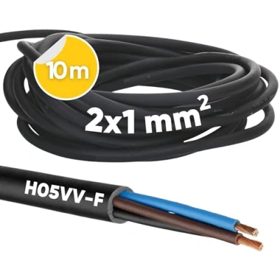 Image of 10 m Kalitec H05VV F Hose Cable 2 x 1 mm² I Power without Protective Conductor PVC for Indoor Electric Black Lamp Flexible Device Core