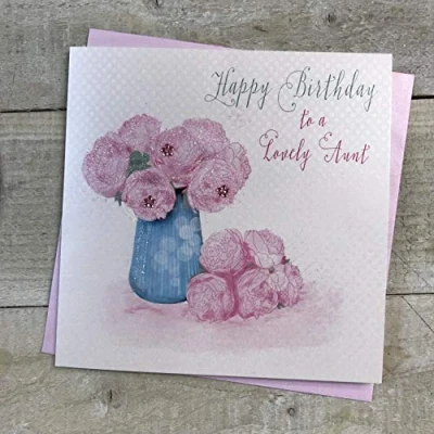 Image of White Cotton Cards, Happy Birthday to A Lovely Aunt, Meadow Flowers, Handmade Card