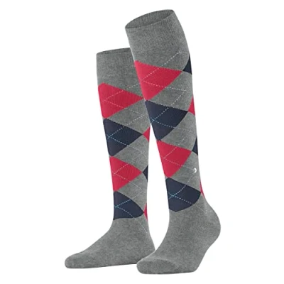 Image of Burlington Women&#039;s Queen W KH Cotton Long Patterned 1 Pair Knee High Socks, Grey (Rock Steel 3394), 3.5 7