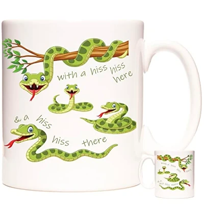 Image of KAZMUGZ Snake Mug .Hiss Hiss Here and a There, Pictures on 11oz Coffee Mug/Tea Cup. Gift for Reptile Fans