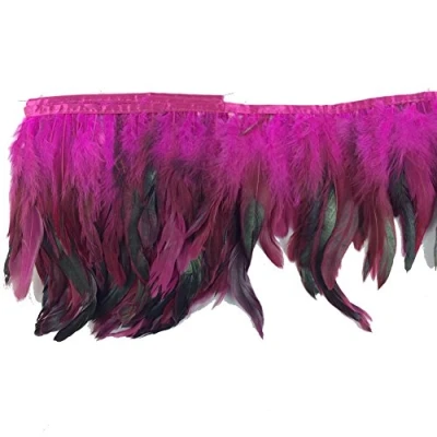 Image of Sowder Rooster Hackle Feather Fringe Trim 5 7&quot; in Width Pack of Yards(fuchsia)