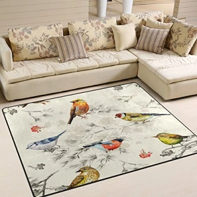 Image of Use7 Watercolor Forest Bird Area Rug Rugs for Living Room Bedroom 160cm x 122cm(5.3 4 feet)