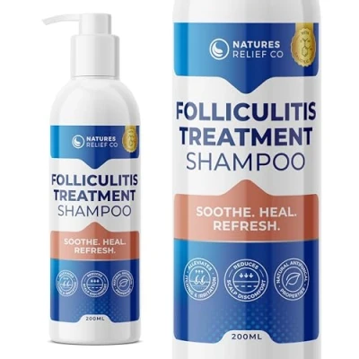 Image of Folliculitis Shampoo Soothing Anti Itch Formula with Tea Tree &amp; Lemongrass Natural Relief for Irritation, Non Drying, Fast Acting Suitable All Hair Types Free from Harsh Chemicals 200ml