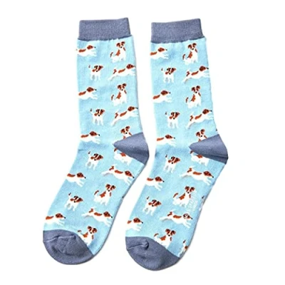 Image of Birsppy Jack Russell Dog Powder Blue Womens Novelty Ankle Socks Adult One Size