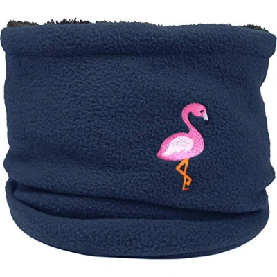 Image of TeddyTs Women&#039;s Embroidered Flamingo Fleece Snood Scarf (Navy Blue)