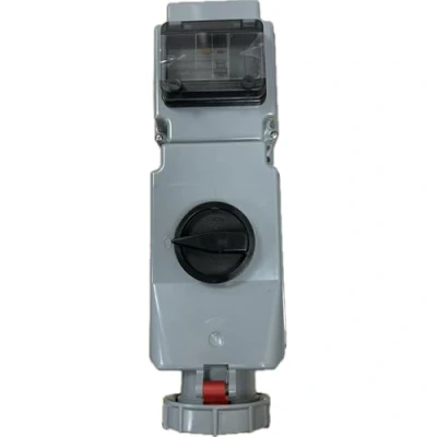 Image of Commando Type Professional Quality Interlocked Switched Socket,63A, 5 Pin, 415V, 50 60Hz Three Phase, Red, IP67 IEC309, 4 Pole 63A 30mA RCD and hinged window for 6 modules