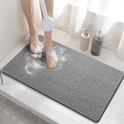 Image of HITSLAM Shower Mat Non Slip, 60 x 40 CM Slip Bath with Drain, Soft PVC Loofah for Tub, Quick Drying Bathroom, Grey