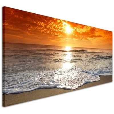 Image of Wallfillers Tropical Beach Sunset Picture Wall Art Canvas 1152 118x49cm