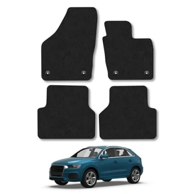 Image of Car Mats for Audi Q3 (2011 2018) Tailored Fit Carpet Floor Mat Set Accessory Black Custom Fitted 4 Pieces with Clips Anti Slip Backing &amp; Trim Edging