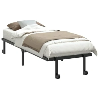 Image of vidaXL Foldable Bed Frame with Wheels Metal Slatted Base, Black Steel, Compact 80 x 200 cm for Bedroom Extra Storage