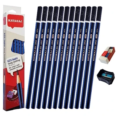 Image of Handwriting HB Pencils, Pack of 10, ZLAPIZY Wood Pencils Eraser Sharpener Pack, Black Lead, Hexa Grip, School Office Home Use, iZOFAX Ball Pen