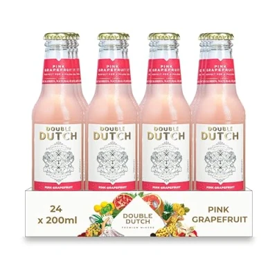 Image of DOUBLE DUTCH Pink Grapefruit Soda 24 x 200ml bottles Low Calorie Perfect Mixer for Cocktails, No Artificial Colours Preservatives or Flavours (Pack of 24)